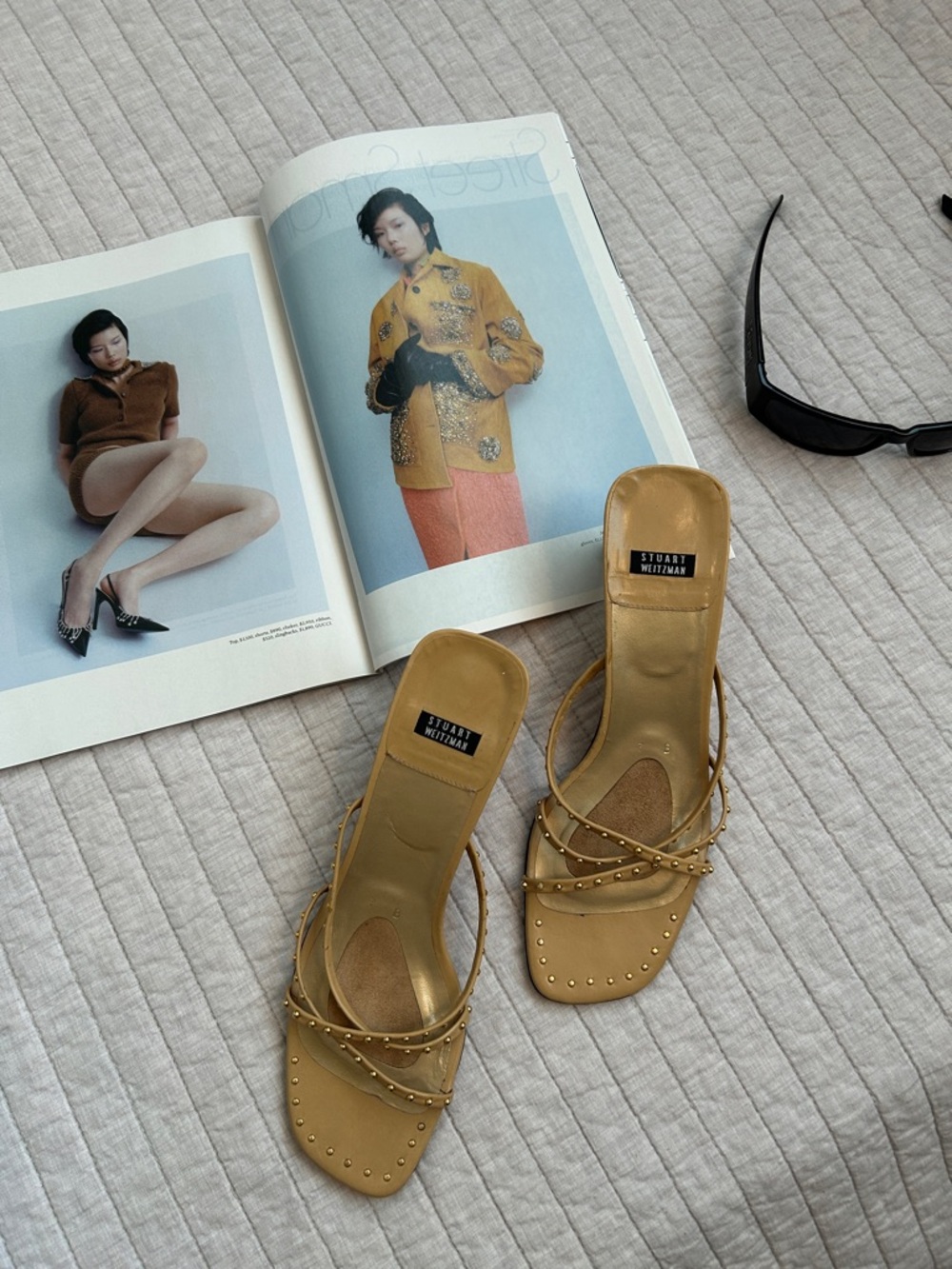 Stuart Weitzman Vtg Y2K 90’s strappy studded slip on block heel sandals 7